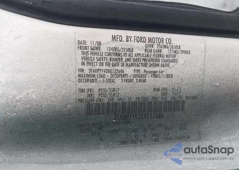 2009 Ford Crown Victoria Police/Police Interceptor z USA, uszkodzony, nr VIN 2FAHP71V29X122686